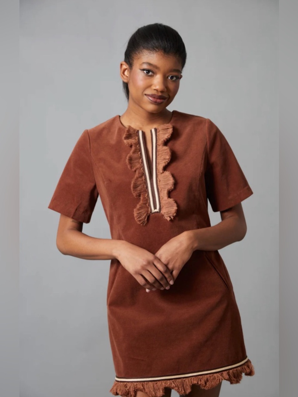 Tracy Reese Rust Tunic with Fringe Placket